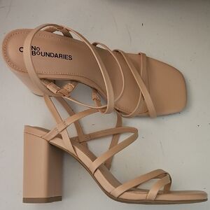No Boundaries Women's Beige Strappy Block Heels
